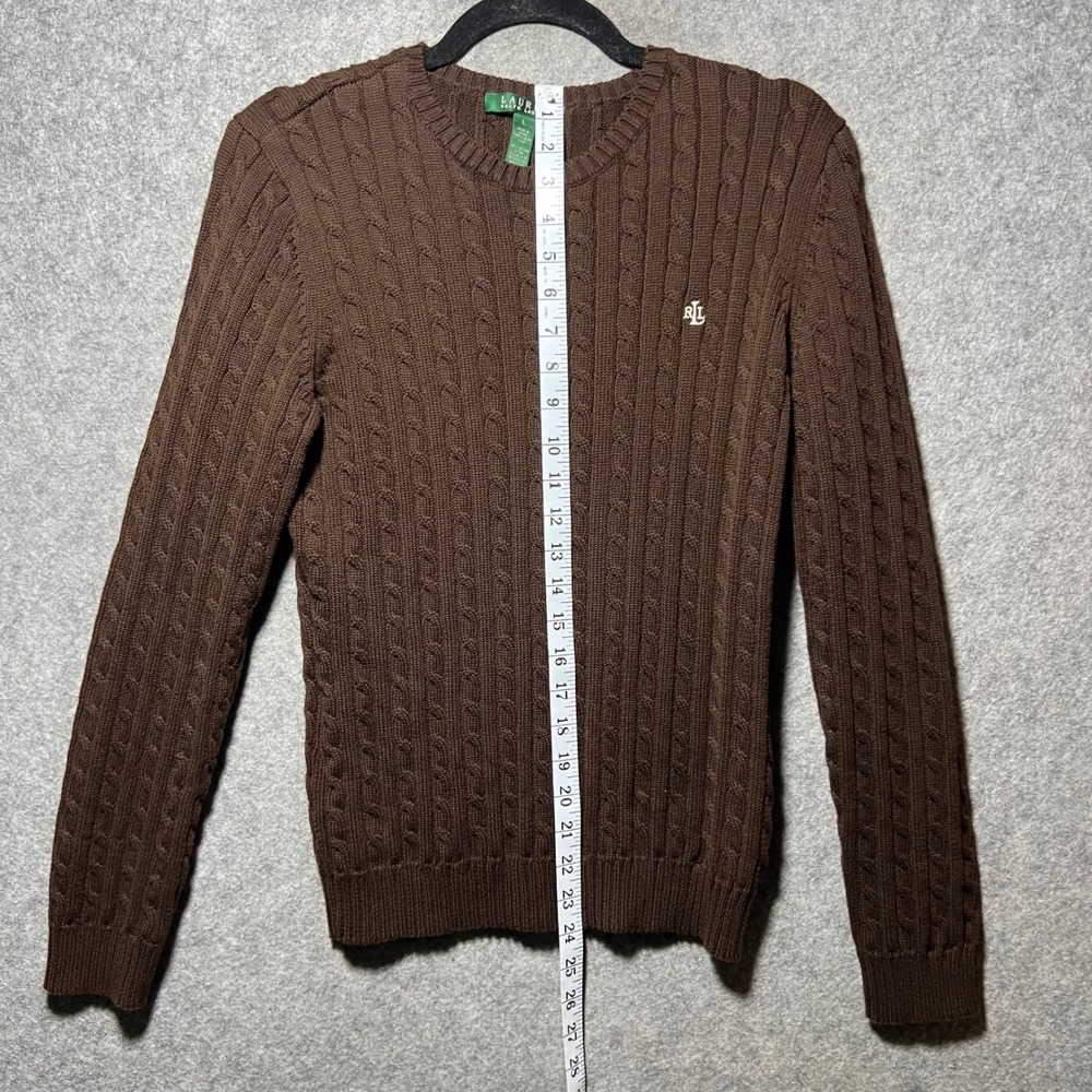 Lauren Ralph Lauren Brown Cable Knit Sweater Pullover Large RLL Logo Cotton - Picture 2 of 6